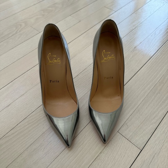 Christian Louboutin Silver Pigalle Follies 100mm Pumps Size 37.5 - Picture 2 of 14